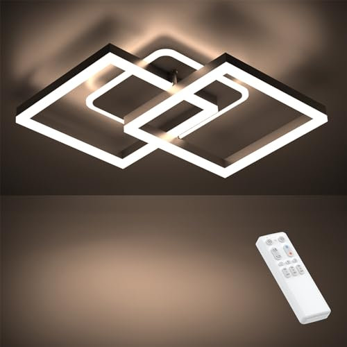 Anten LED Deckenlamape Wohnzimmer Modern Geometrisch, 40W Wohnzimmerlampe mit Fernbedienung Stufenlos Dimmbar 3000-6500K, Deckenleuchte aus Metall für Wohnzimmer Schlafzimmer, Schwarz