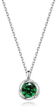 immobird Halskette Damen 925 Sterling Silber Mai Geburtsstein Kette mit Smaragd-Rosenform Geschenke Freundinnen Mutter Tochter