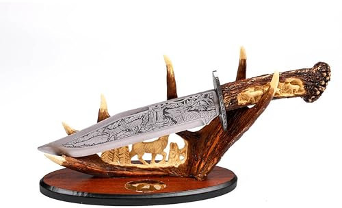 Geschenk für Jäger, dekorativer Jagddolch, Jagdmesser mit Ständer, Hirschgeweih, 38 cm, JT7078-D