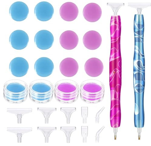 Landrain Diamond Painting Zubehör Stift mit 12 Teilen Kleber +10 Stücke Ersatz, Diamond Pen