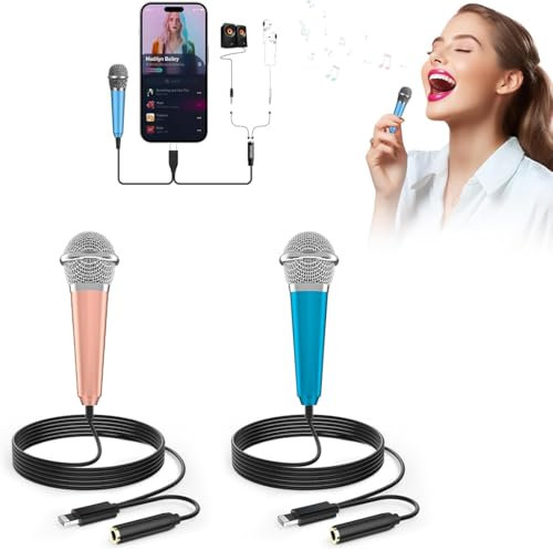 ZOMKIFA 2pcs minimicrófonos, mini micrófonos para cantar en teléfonos móviles, pequeños micrófonos de karaoke, micrófonos portátiles con cable, minimicrófonos para teléfonos móviles y computadoras
