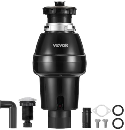 VEVOR Avfallshinder för diskbänk, 0,559 kW, avfallshanteringssystem i rostfritt stål, EZ-stöd, 3 930 varv/min, med DC-motorströmkabel, stänkskydd för hemmet
