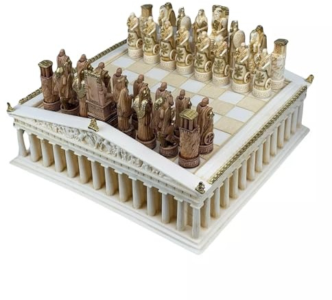 Set di scacchi con tempio del Partenone e 32 divinità greche romane
