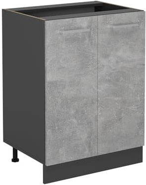 Vicco Mobiletto base cucina R-Line, Calcestruzzo, 60 cm senza piano di lavoro, per la libera combinazione all'interno di sistemi cucina modulari