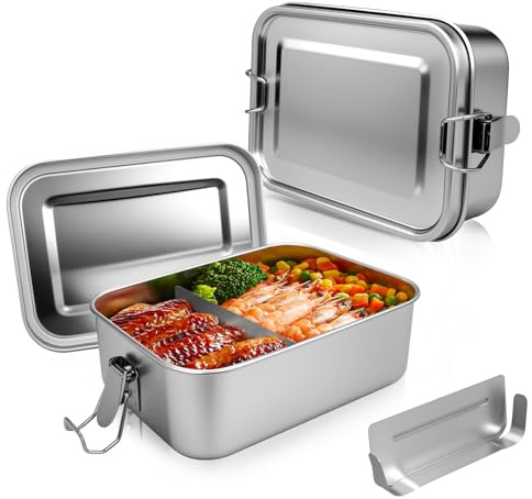 Ouxayapl 1400ml Brotdose Edelstahl mit 2 Fächern, Brotdose Metall Auslaufsicher,BPA-frei für Picknick, Schule, Arbeit