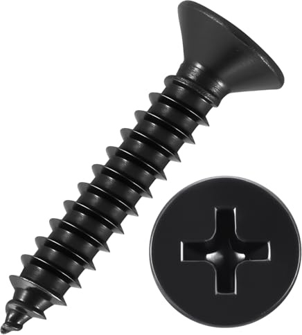 Kozelo 100pcs Phillips Flat Head Wood Screws - [ST4x25mm] Carbon Steel Countersunk Self Tapping Screws for Furniture Assembly, Interior Trim, Outdoor Construction, Black