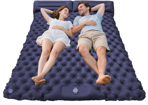Generisch Double matelas gonflable avec pompe à pied intégrée - Équipement de randonnée gonflable pour trekking, voyages et aventures