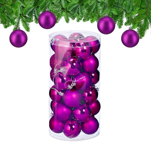 Relaxdays Weihnachtskugeln im 30er Set, Kunststoff, D: 6 cm, runde Weihnachtsbaumdeko, Baumschmuck bruchsicher, pink