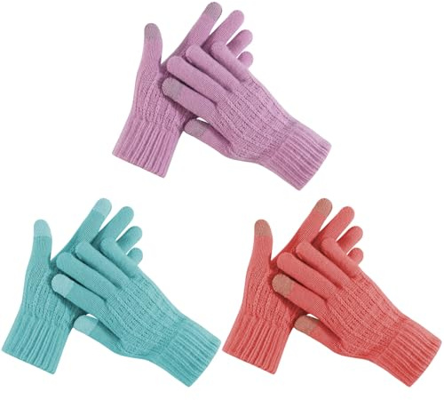 OZRTV 3 Pairs Winter Gloves for Women Warm Knit Touchscreen Gloves Womens Soft Fleece Lined Gloves