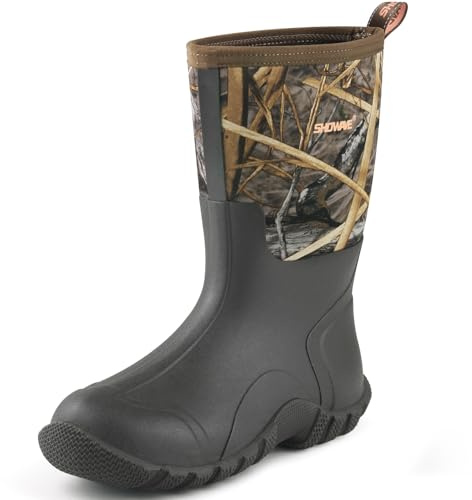 Showave Rain Boots Men Insulated Rubber Boots for Men Waterproof Mud Boot Slip On Garden Boot for Farming Hunting Fishing(Camo,Size 10)