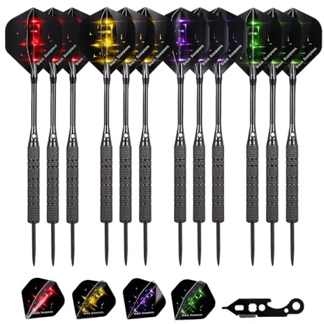 GWHOLE 12 Pack Darts Set,Steel Tip Darts with Extra Dart Flight Wrench,18g | 4 Players Together,Home Set,for Dartboard Beginners Indoor Recreational Activities