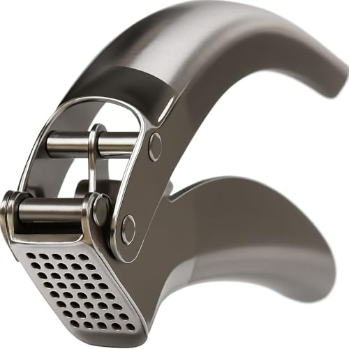 Coolklick Heavy Duty Garlic Press, No Peeling Needed, Stainless Steel Professional Garlic Mincer & Crusher, Dual Lever-Assisted Design with Large Capacity Chamber for Effortless Garlic Crushing.