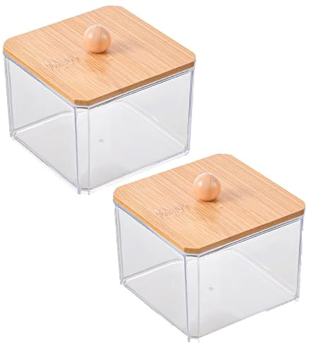 Soporte para almohadillas de algodón, soporte Qtip, 2 hisopos de algodón de plástico transparente, frascos de boticario impermeables a prueba de polvo con tapas, almohadilla de gran capacidad para hi