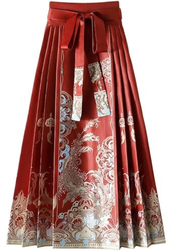 Brxmpn kinesisk hästansikte kjol vintage A-linje veckad kjol traditionell Hanfu-kjol för prestanda festivalevenemang vardagskläder