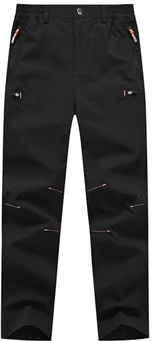 Buyboxs Lightweight Scout Pants for Kids Hiking Cargo Dry Fit Boys Jungle Camp Rain Pants Waterproof Stretch S 8-10 Black