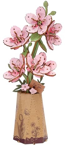 ROBOTIME Sakura 3D-pussel i trä, modellkomplet för artificiella blommor för vuxna att bygga, kreativ heminredning, tillbehör för vardagsrum, presenter för kvinnor på Valentinsdagen