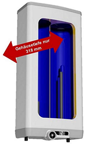 elektrischer wandhängender Warmwasserspeicher Boiler mit verschleißfreiem Keramikheizstab - 2-Kammer-System - sehr flach Gehäusetiefe NUR 300mm in den Größen 120 L Liter 2 kW 230 Volt