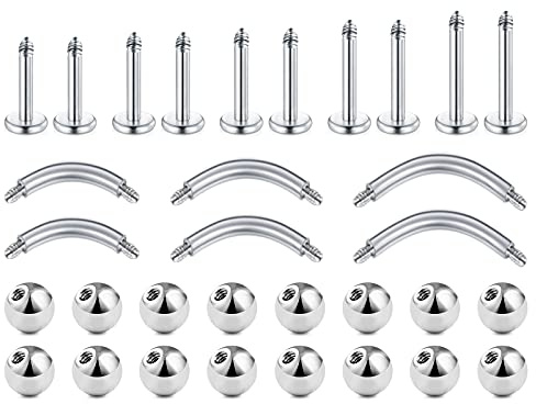 D.Bella Lot de 14G, 16G, 18G, 18G pour piercing de tragus, cartilage, hélix, langue, téton, boules de rechange courtes, labret, lèvre 4-20 mm Medusa conque piercing bijoux