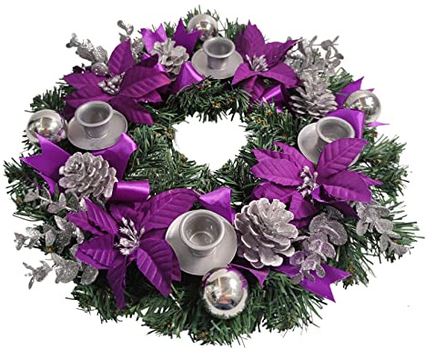 Purple Ribbon Christmas Advent Wreath 13inch, Purple Advent Candle Holder,advence Wreaths Table Centerpiece Decor,Church Advent Wreath Candle Holder, Advenct Calendar Season Decorations