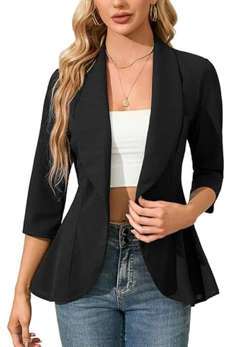 Clearlove Business Jersey Blazer - Blazer da donna, elegante, sportivo, sciancrato, redingote, con maniche a 3/4, colore nero, S