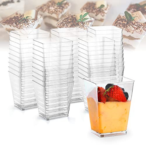 WEST STORY 50 Pezzi Tazze da Dessert, 5oz/150ml Mini Coppette Da Dessert Trasparenti Quadrate, Dolci Monoporzione per Matrimoni, Compleanni, Feste