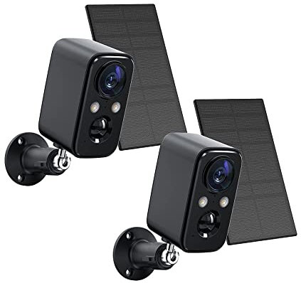 FOAOOD 2-Schwarz Überwachungskamera Aussen Akku, Kamera überwachung aussen kabellos Solar, Nachtsicht Farb, PIR-Personenerkennung, 2-Wege-Audio, IP66