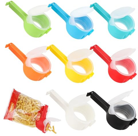 8er Verschlussclips aus Kunststoff mit Ausschütter Küchenclip Tütenclips Snackspender Frischeclips Beutelclip Klippverschluss Tütenverschluss Verschlussklammer für Tüten