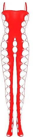 Czizitong High-Elastic Women Fishnet Lingerie Mesh Shirt Babydoll Mini Dress Body para Mujeres (Roja)