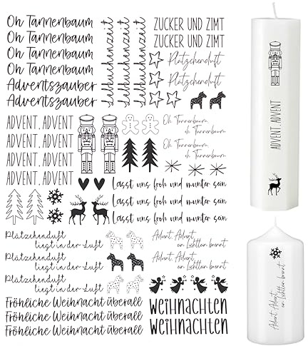 Fräulein Lotti | Wasserschiebefolie fuer Kerzen - Thema: Weihnachten 2 | Tattoofolie | schwarz DIN A4