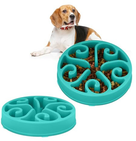 Relaxdays 2 x Anti Schling Napf, Futternapf für Hunde, Ø 30 cm, für langsames Fressen, spülmaschinenfester Hundenapf, türkis
