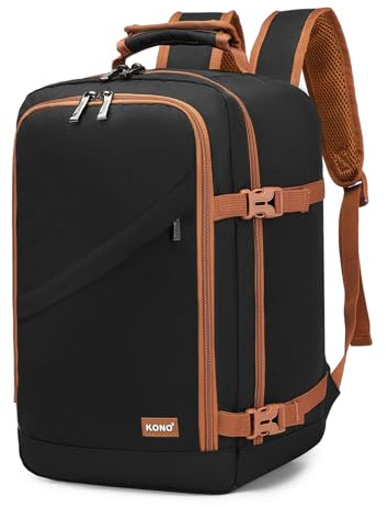 KONO Zaino Ryanair 40x20x25 Zaino da Viaggio per Aereo Bagaglio a Mano per Sotto il Sedile Borsa per Ryanair (20L, Nero/Marrone)