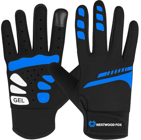 WESTWOOD FOX Gants de Cyclisme–Respirants, Antidérapants,Écran Tactile,Amortissants,Coupe-Vent, Imperméables pour Hommes et Femmes–Idéaux pour Vélo,Moto,Ski,Randonnée,VTT,Camping (Bleu, XL)