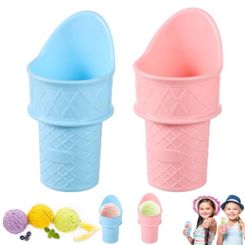 2 Palette per Cono Gelato, Porta Gelato in Plastica Mini Coppetta Gelato Espositore Riutilizzabile per Cono Gelato per Bambini, Feste di Compleanno, Regali (Rosa, Blu)