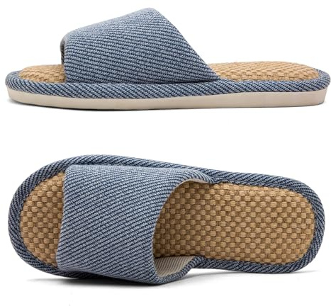 Czgcpyc Pantoufles en Lin et Tissu Pantoufles d'Intérieur Silencieuses Unisexe Bleu EU 41-42