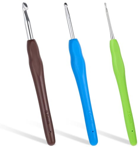 3 Stück Häkelnadeln Set, 2 mm, 4 mm, 6 mm Häkelnadel, Ergonomische Stricknadeln mit Gummi Softgriff von Schals, Handschuhen, Taschen, Hüten, Socken