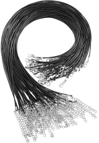 20 Pcs Cordoncini per Collana, Cordoncino in Cerato, 2 mm Filo per Collana Nero, con Moschettone, in Corda Intrecciata, per Perline Bigiotteria Creazione di Gioielli Artigianato Fai da Te