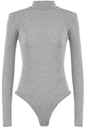 Party HuB Justaucorps uni à col roulé et manches longues extensible pour femme, gris argenté, 36-38