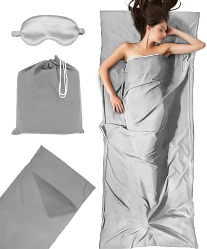 Drap de Sac de Couchage Coton avec Fermeture Éclair Continue, 2in1 Confort Léger Sac de Couchage, Couverture de Voyage XL - Drap de Sac Couchage d'É té Doublure Drap Intérieur(Gris)