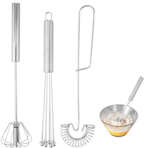 Set Frusta in Acciaio Inox Manuale, 3 Pezzi Fruste per Uovo, Frusta a Spirale, Sbattiuova Semiautomatica, Miscelatore Flessibile con Perline, per Cucinare, Mescolare, Sbattere
