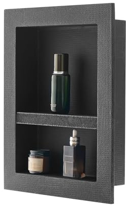 VEVOR Shower Niche, 16 x 20 x 4 inch Recessed Wall Niche with Movable Divider Shelf, Modern Soap & Shampoo Storage Organizer, Square Corners, Sealed Waterproof Design, Black for Bathroom Shower