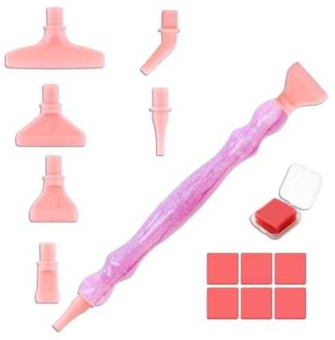 BMYUK Diamond Art Painting Pen Accessories Tools Set with Multi Replacement Pen Heads 6 Glue Clay Screw Diamond Drill Pen Rhinestone Gem Picker for DIY Craft Crystal(Pink)