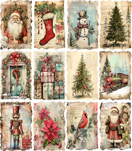 Papel de arroz vintage para Navidad, 20 x 26.5 cm (6 hojas) – 6 papeles de decoupage para collage, técnica mixta, fabricación de tarjetas y manualidades, decoupage de CRAFT KREATIVELY