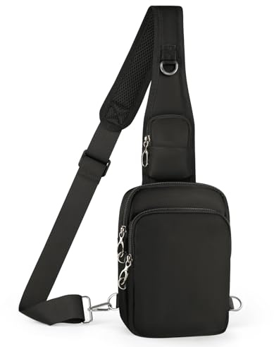 BROADREAM Sling Bag, Crossbody Bag with Anti-Theft Lock Zipper, RFID Blocking & Water Resistant for Travel Work Sport (Black)