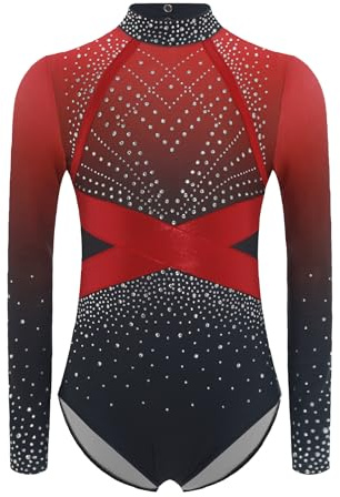 Sinleey Gymnastikdräkt för flickor, barn, gymnastikdräkt, gymnastiktröja, långärmad strass, outfit, konståkning, dans, leotard balet