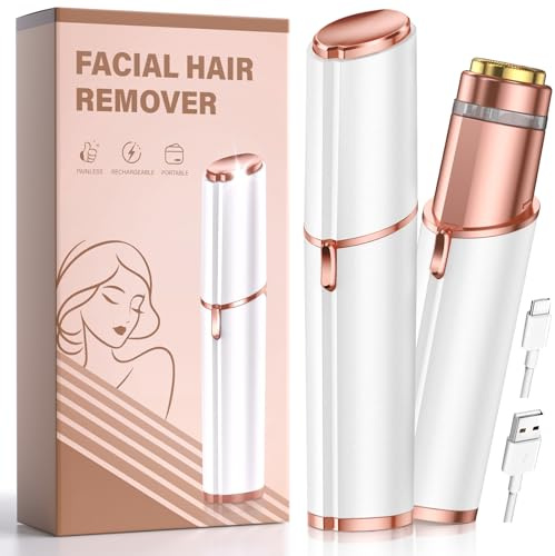Facial Hair Remover for Women Face: Rechargeable Electric Painless Facail Hair Removal Device for Upper Lips, Chin,Peach Fuzz (White)