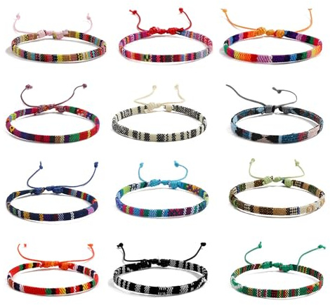 12Pcs Braided Bracelet Surfer Beach Bracelets Charming Comfortable Adjustable Summer Friendship Bracelet Boho Stackable Multicolor Cotton Rope Handmade Braided Bracelets Set For Girls Boys Friends