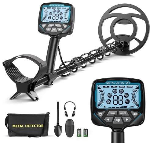 Jradse Détecteur de métaux, bobine entièrement immergée IP68 de 26 cm écran LCD intelligent longueur réglable de 74 à 138 cm, ensemble complet d'accessoires adapté aux enfants et aux adultes débutants