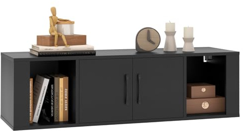 GIANTEX Mobile per TV sospeso con armadio, armadio con ante e ripiani aperti, supporto da parete, armadio da bagno, moderno, per soggiorno, camera da letto, ufficio, 108 x 33 x 30,5 cm (nero)