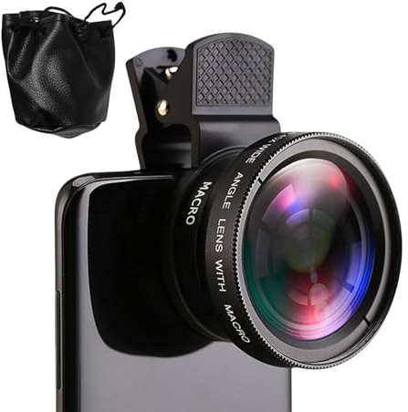 Lente para Móvil – Objetivo Clip 0,45x Gran Angular, 15x Macro | Lentes Ópticas ABS Aleación Aluminio 5,2x2,6cm para Fotografía Viaje, Redes Sociales Y Tomas Exteriores Creativas