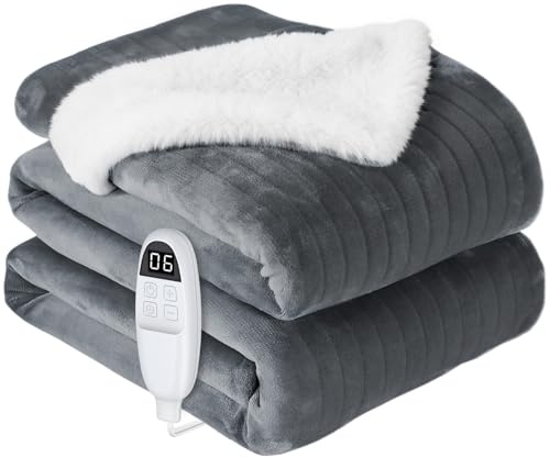 anysun Manta Electrica 200x180 cm, Manta Térmica Grande con Temporizador 1-10 h y Apagado Automático, 6 Niveles de Temperatura, Franela e Imitación de Piel de Conejo, Lavable a Máquina